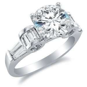  Size 4   Solid 14k White Gold Round Brilliant Cut Solitaire 