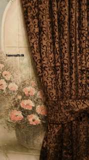   LILAC BROWN NATURAL LINED VELVET CURTAINS & BEADED TIE BACKS  