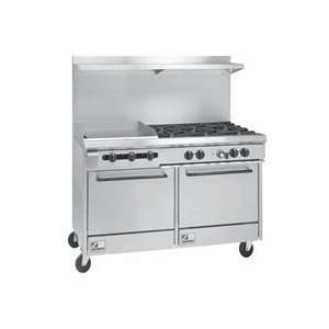 Commercial Range, 48 Inch, 4 Burners, 2 Ovens, 24 Inch Griddle, Gas 