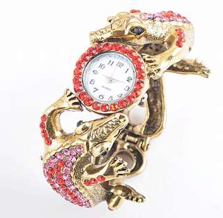 Red Rhinestones Crystal Cuff Crocodile Bracelet Watch B13 4  