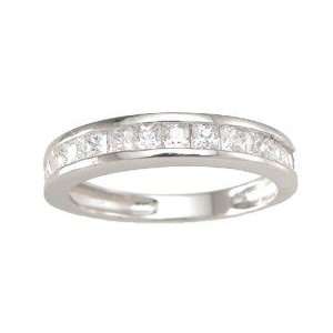 925 Sterling Silver Wedding Band Ring Princess Cut CZs Size 6