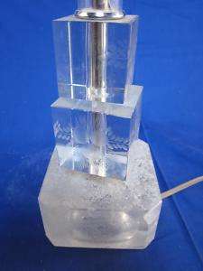 Mid Century Modern Acrylic Table Lamp Glass Etched Cube  