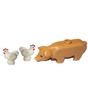  LEGO Pig and Two White Chickens (Animal Minifigures) Toys 