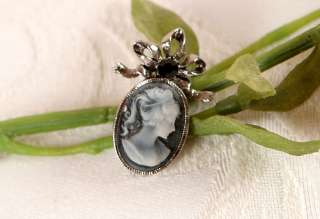 Small Antique & Vintage Style CAMEO Pin Brooch ,Gray  