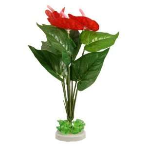   Anthurium Flower Leaf Plastic Water Plant Ornament w Ceramic Base Pet