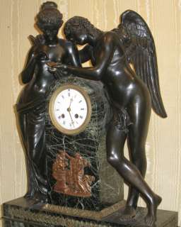 Antique Classical Cupid & Psyche Bronze Mantel Clock  