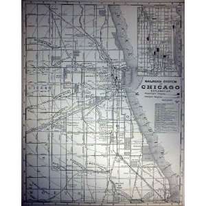  McNally 1888 Antique Railroad Map of Chicago Office 