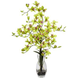 Dendrobium w/Vase Silk Flower Arrangement 1190 Cream Green Purple 