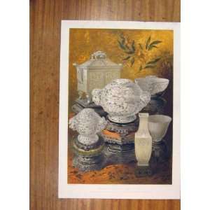  C1851 Chinese Vases Jade Stone Color Fine Art Old Print 