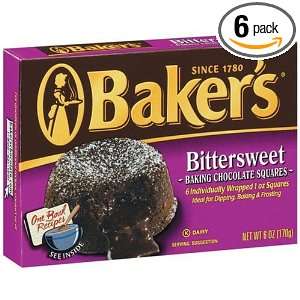 Bakers Bittersweet Chocolate, 6 Ounce Boxes (Pack of 6)  