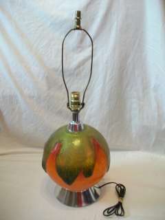 Vintage Art Deco Retro Orange Green Glass Ball Table Lamp  