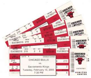 Lot of Five 2005 Kings at Bulls Full Unused Tickets  