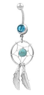 Aqua Dream Catcher Navel Ring Belly Rings Body Jewelry Turqouise Blue 