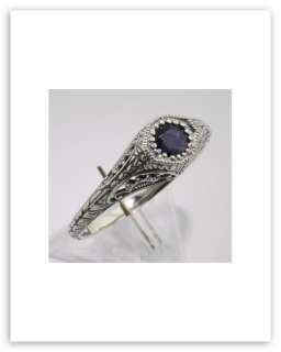 Sterling Silver Sapphire Filigree Ring   Size 7  