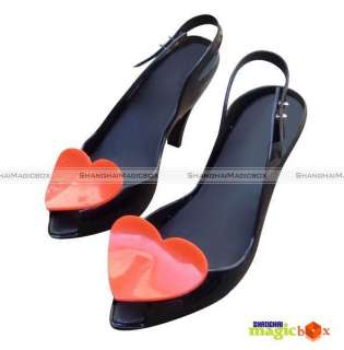   Plastic Jelly Heart Heels Shoes sandals Black Blue Beige Pink #001