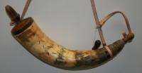 Carved Powder Horn w/Cap & Plugs, Leather Sling FREE sh Natural 
