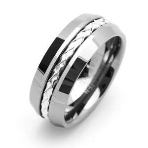  Comfort Fit Tungsten Wedding Band Braided Silver Strand Inlaid Ring 