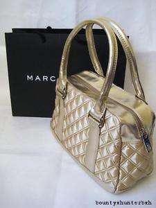 MARC JACOBS Gold Quilted Satin Bowler Bag Speedy Tote  