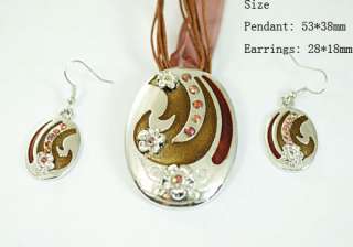 H7671 Elegant Bridal Gemstone Oval Necklace Earring Set  