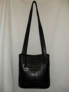 Brighton Black Pressed Leather Small Bucket Handbag Purse Shoulder Bag 