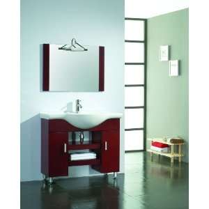   Wood Cabinet with large white basin bathroom sink bath vanity mirror