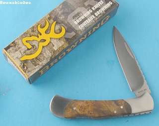 Browning BR588 Burl Wood Handle Framelock Pocket Knife  