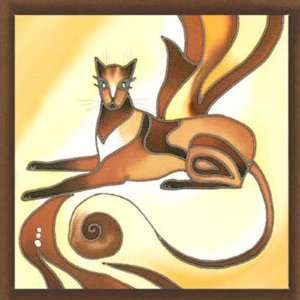 Graceful Cat   Original Painting on Silk (Batik) in Wood Frame 8 x 8 