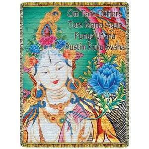  White Tara Mantra Tapestry Throw Blanket