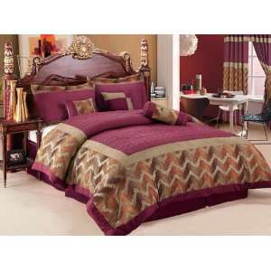   Piece Queen Burgundy Chenille Comforter Bedding Set