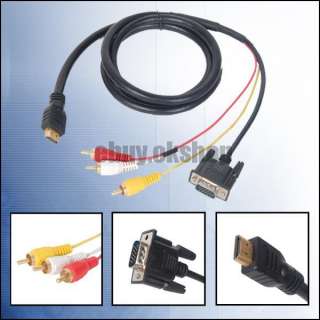 HDMI 3 RCA CABLE WIRE 1080P GOLD PLATER /VGA HD15 Y/P  