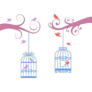   Removable Wall Decals  Birds in Bird Cages Hanging