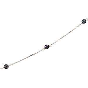  Ch189 14Kw Gold 7 Black Pearl Station Bracelet Jewelry