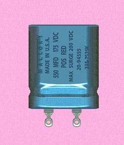 Lot (4) Mallory 550 uF 175 V electrolytic capacitors  