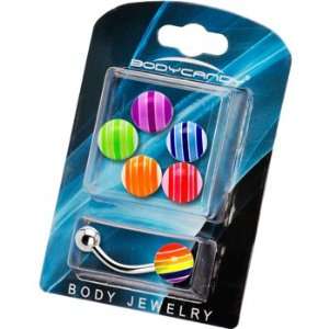  14 Gauge Multi Striped 6 Ball Interchangeable Belly Pack Jewelry