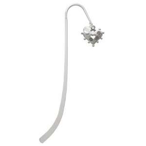  Large Silver Heart with Flowers Silver Plated Charm Bookmark 