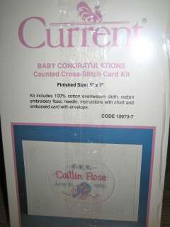   Counted Cross Stitch Baby Congratulations Announcement Card Kit 5X7
