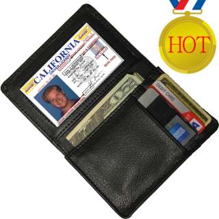 soft LEATHER Thin ID Window Credit Cards Holder Money Wallet name card 