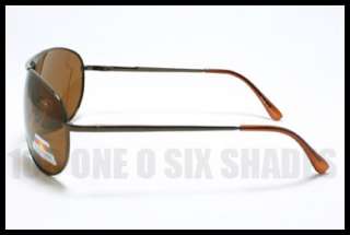 POLARIZED Classic Aviator Sunglasses Metal Frame BROWN  