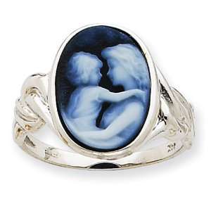  14k White Gold Everlasting Love 10x14mm Agate Cameo Ring Jewelry