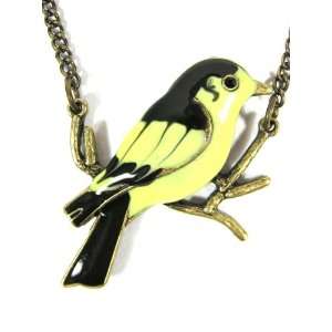  Yellow Canary Necklace Gold Perched Bird Vintage Sparrow 