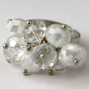 d8172 Clear Wedding Cluster Crystal Gems Beads Adjustable Ring Fashion 