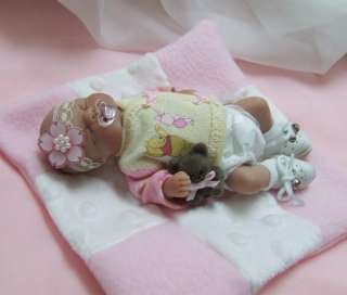 OOAK Sculpted Baby Girl Polymer Clay Art Doll Collectible Pooh 
