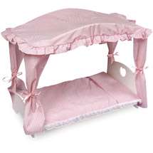 Badger Basket Doll Canopy Bed with Pink Gingham Bedding