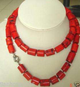 34 Tibetan Stunning Red cylinder bead Coral Necklace  
