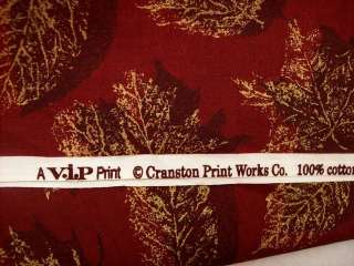 27 x 36 Cranston VIP Cotton Dark Red Firebrick Gold Leaves Fabric 