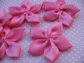 30 2 Satin Ribbon Flower Appliques Hot Pink  