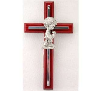   BOY CROSS WITH SILVER OVERLAY CROSS BABY INFANT CHRISTENING BAPTISM