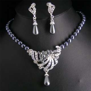 Wedding/Bridal pearl &crystal necklace earring set S271  
