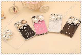 Topaz 3D bowknot Bling Crystal rhinestone brown Case Cover for Apple 
