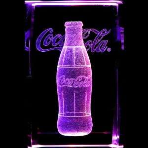 Coca Cola Bottle 3D Laser Etched Crystal includes Two Separate LEDs 